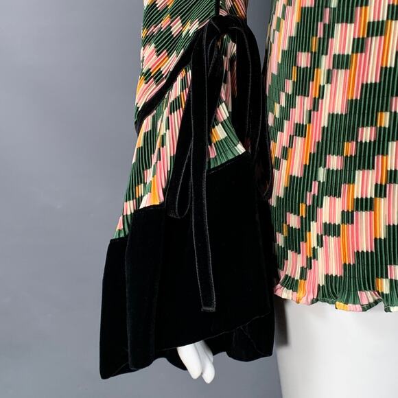 TORY BURCH Size 2 Green Pink Yellow Polyester Geometric Pleated Blouse - Picture 3 of 8